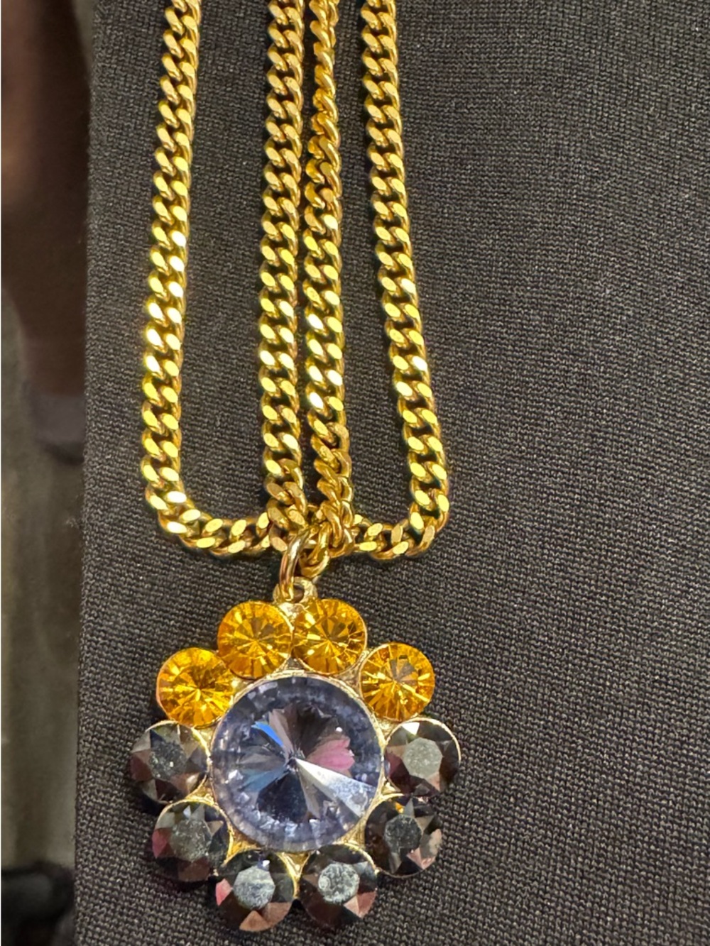 Tova Gold Layered Floral Crystal Pendant Necklace